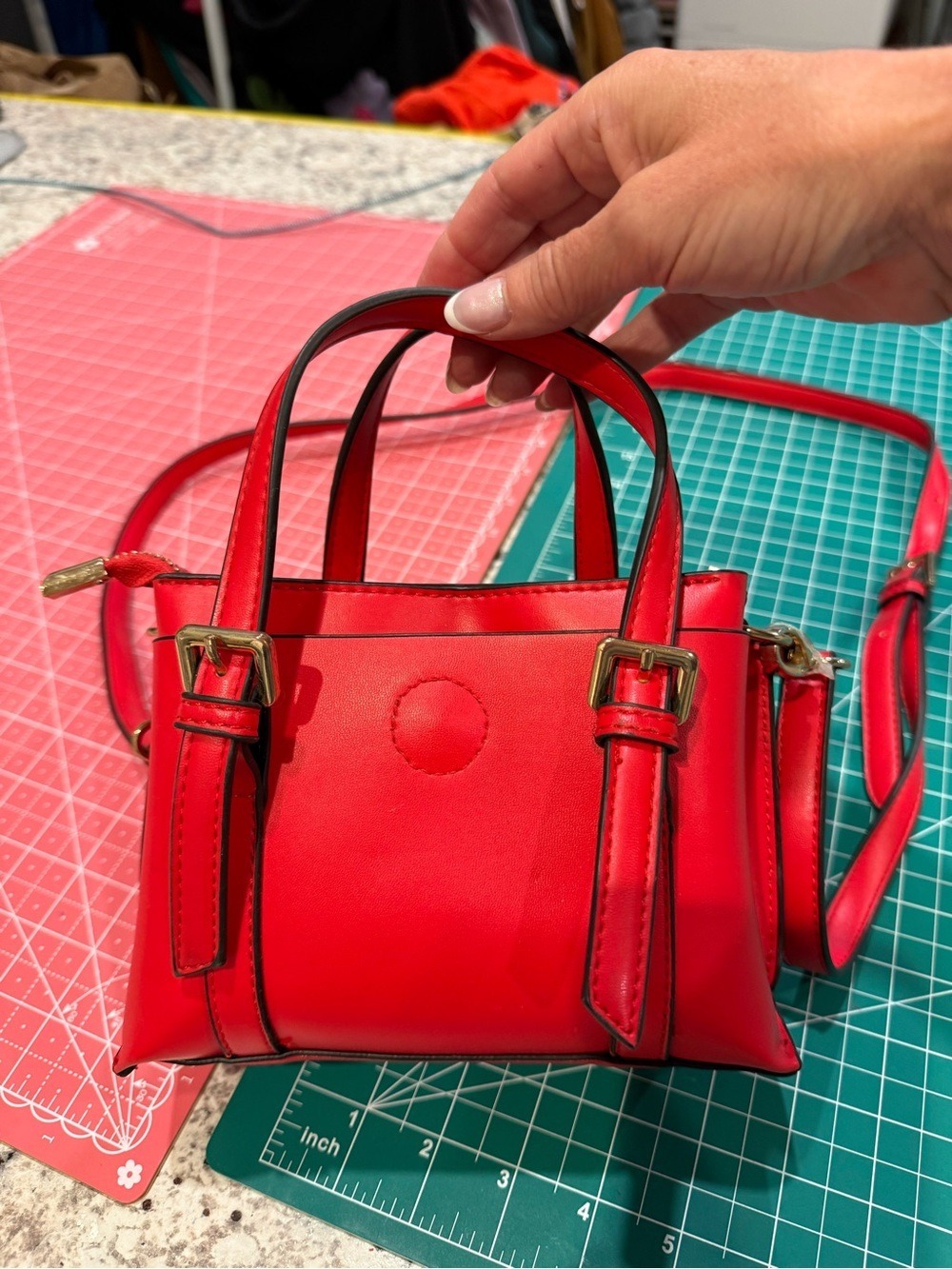 Forever 21 Red Mini Satchel Crossbody Purse Faux Leather Gold Hardware Like New - Picture 2 of 12